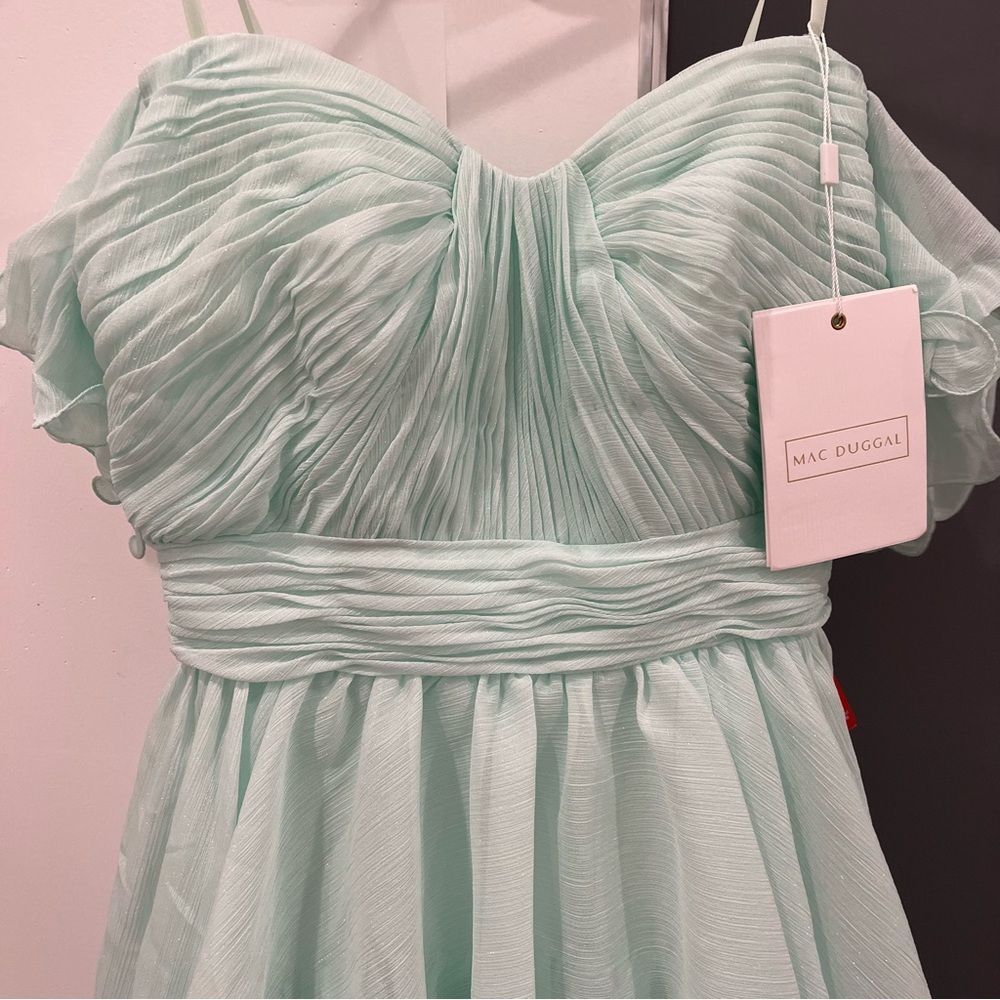 NWT Mac Duggal 49245 Mint Light Blue Chiffon Tiered Ball Maxi Gown 4 - Picture 3 of 12